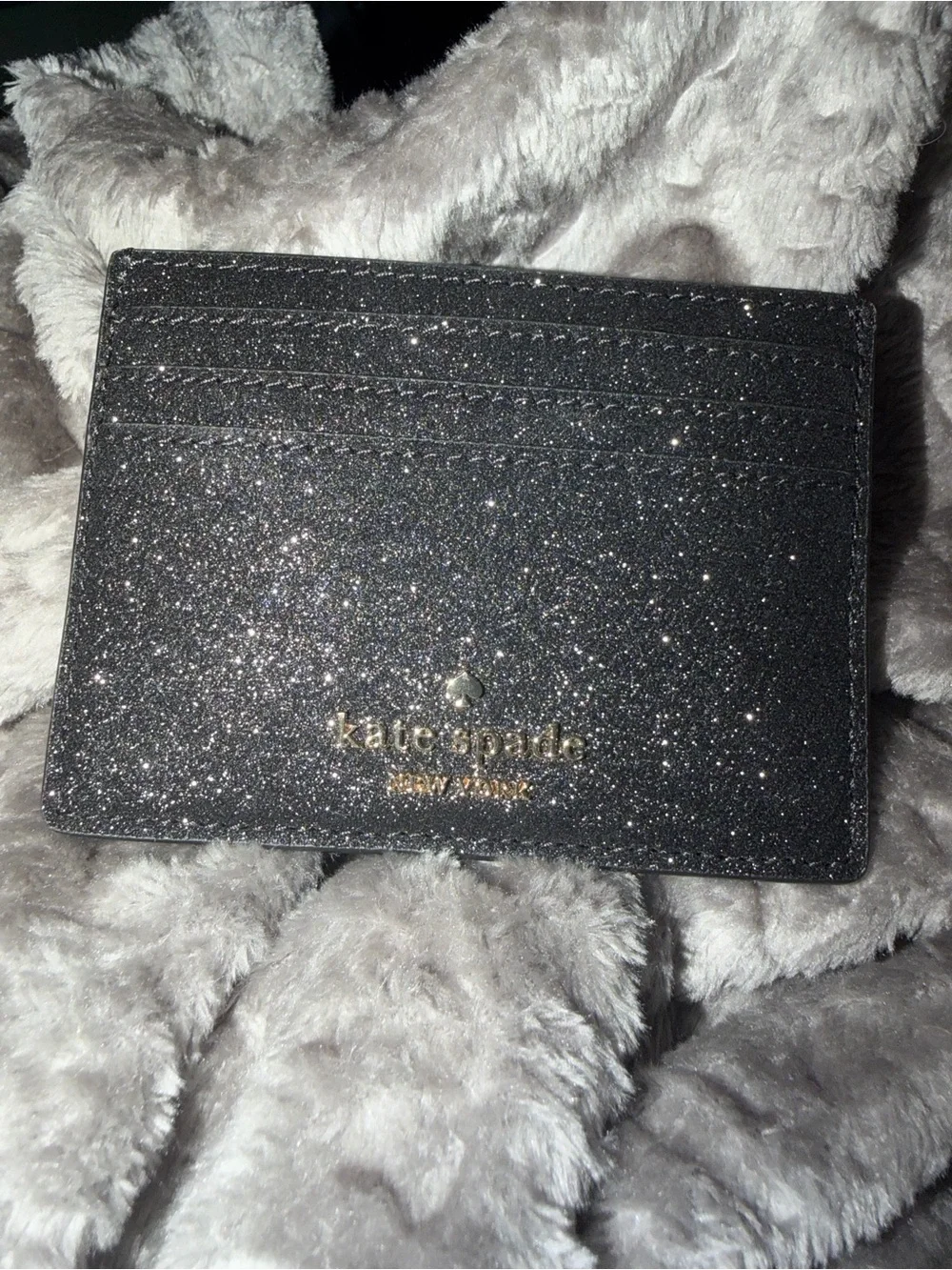 kate spade Black Glitter Card Holder with Gold Logo